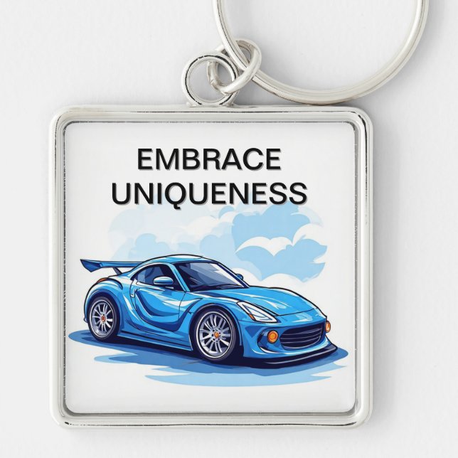 Blue Sports Car Under Clear Sky Key Ring (Front)