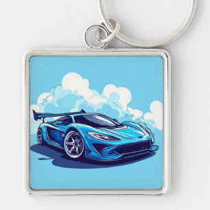 Blue Sports Car Under Clear Sky Key Ring