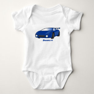 Blue sports car with airfoil illustration baby bodysuit