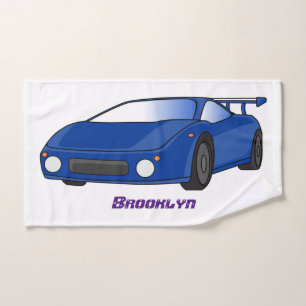 Blue sports car with airfoil illustration bath towel set