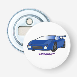 Blue sports car with airfoil illustration bottle opener