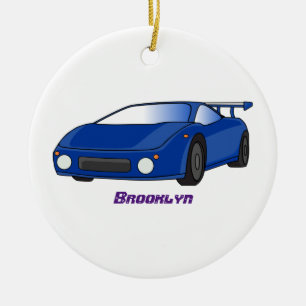 Blue sports car with airfoil illustration ceramic tree decoration