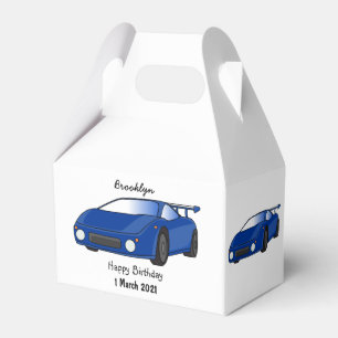Blue sports car with airfoil illustration favour box
