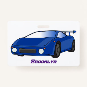 Blue sports car with airfoil illustration ID badge