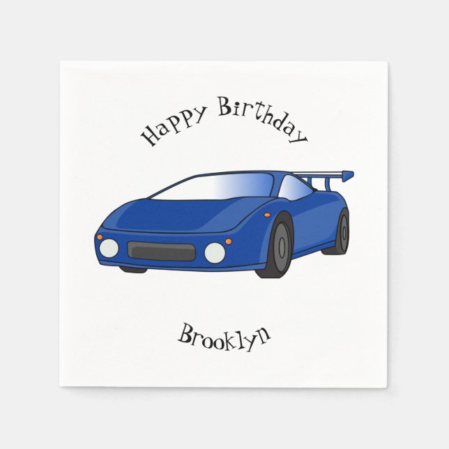 Blue sports car with airfoil illustration napkin (Front)