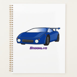 Blue sports car with airfoil illustration planner