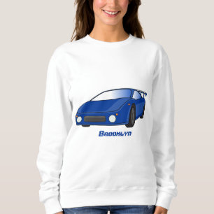 Blue sports car with airfoil illustration sweatshirt