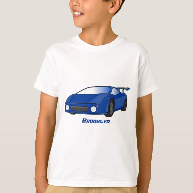 Blue sports car with airfoil illustration T-Shirt (Front)