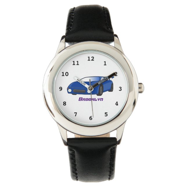 Blue sports car with airfoil illustration watch (Front)