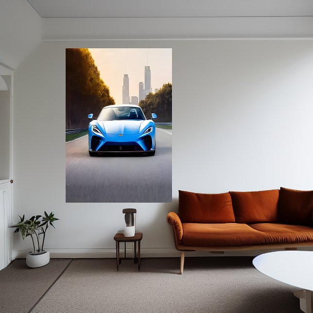 Blue sports cars on the road | AI Art Poster (Creator Uploaded)