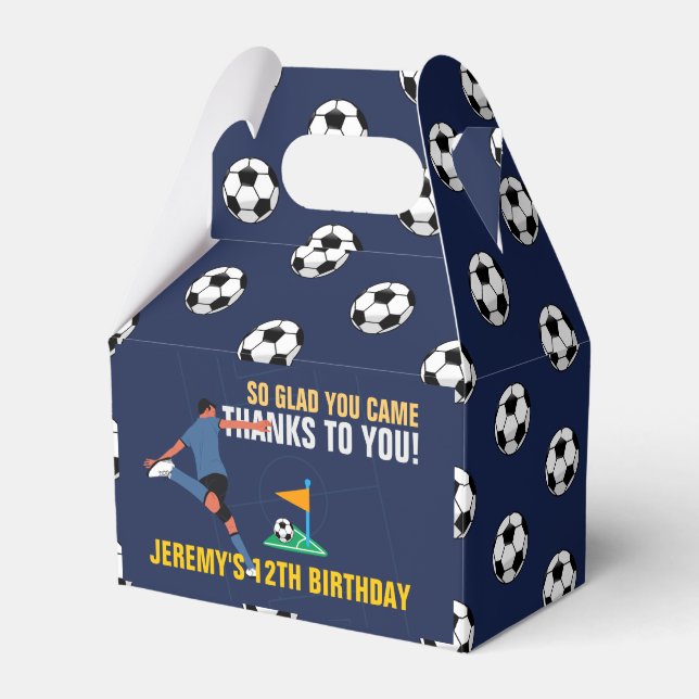 Blue Sporty Soccer Player Kick Ball Birthday Favour Box (Front Side)