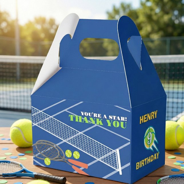 Blue Sporty Tennis Ball Kids Birthday Thank You Favour Box (Creator Uploaded)