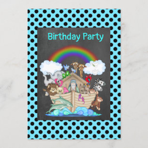 Blue SPOT NOAHS ARK Zoo animal party Invitation