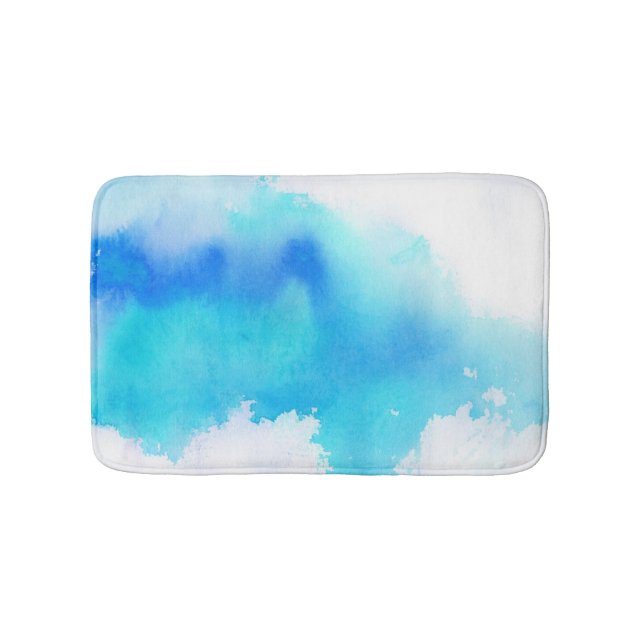 Blue spot, watercolor abstract hand painted bath mat (Front)