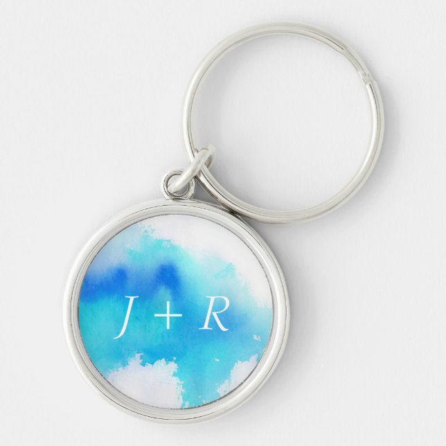 Blue spot, watercolor abstract hand painted key ring (Front)