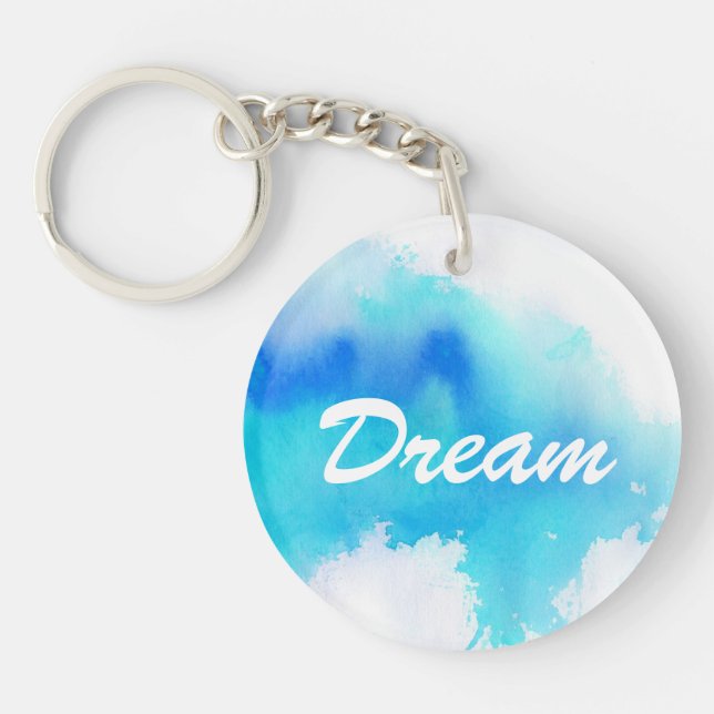 Blue spot, watercolor abstract hand painted key ring (Front)