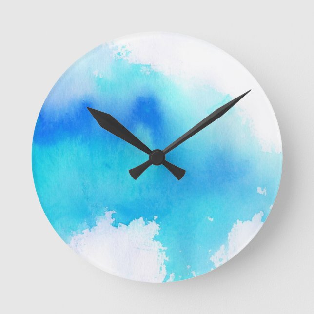 Blue spot, watercolor abstract hand painted round clock (Front)