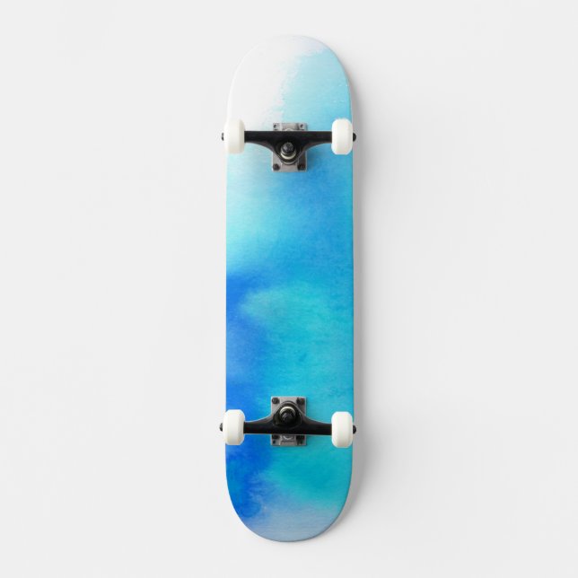 Blue spot, watercolor abstract hand painted skateboard (Front)