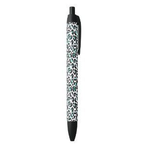 Blue Spots Turquoise Pink Faux Leopard Skin Black Ink Pen