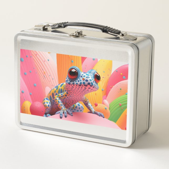 Blue-spotted frog with pastel background metal lunch box (Front)