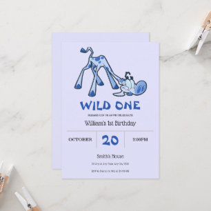 Blue Spotted Giraffe 1st Birthday Invitation
