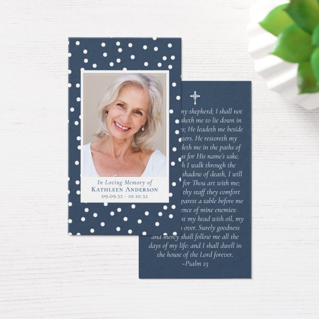 Blue Spotty Photo Memorial Prayer Card (Desk)