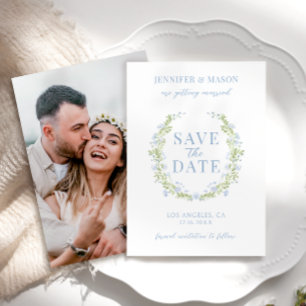 Blue spring flower Save the Date photo invitation