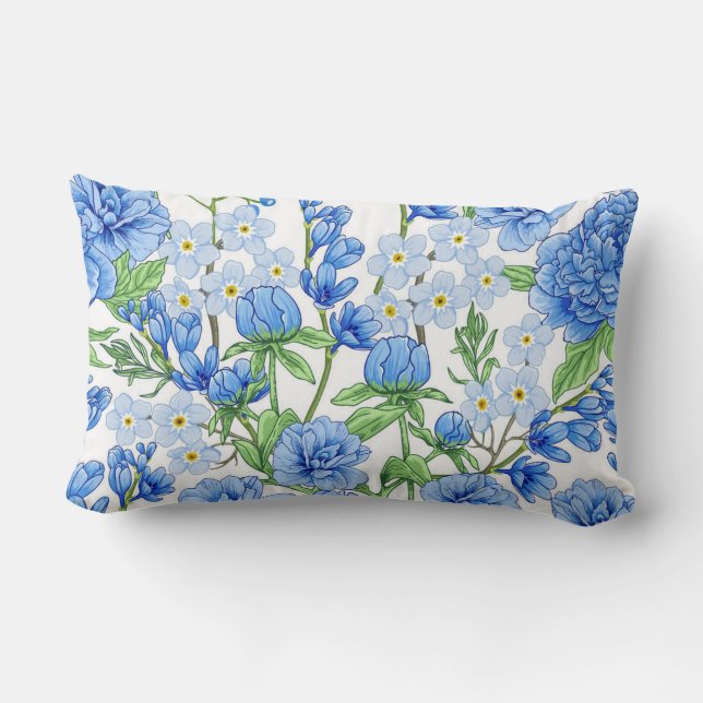 Blue Spring Flowers with Green Foliage  Lumbar Cushion (Back)