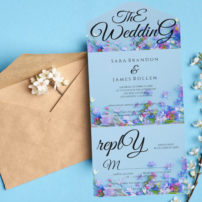 Blue Spring Romantic Calligraphy The Wedding   All In One Invitation (Creator Uploaded)