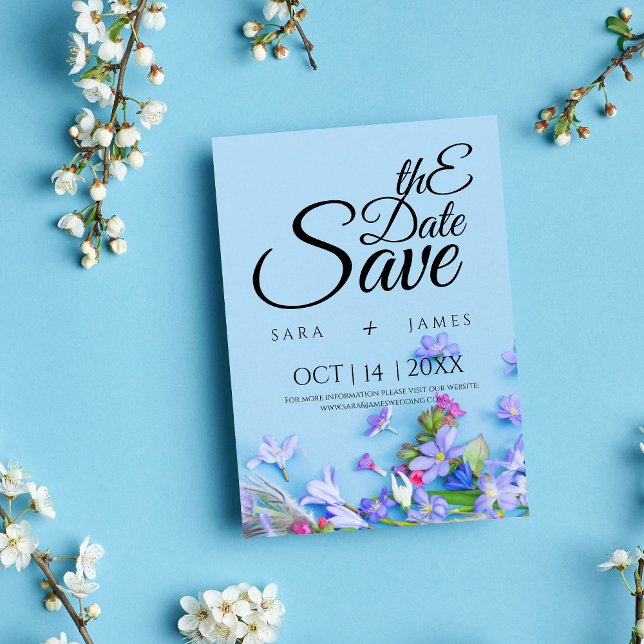 Blue Spring Save The Date wedding minimalist Card (Creator Uploaded)