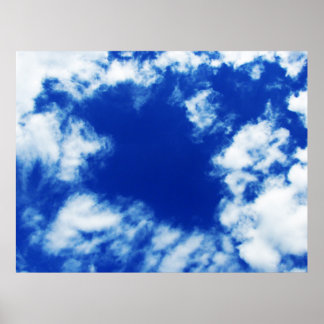 Blue spring sky dotted with many bizarre clouds poster