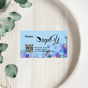 Blue Spring Wedding RSVP   QR Code Minimalist  Enclosure Card