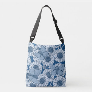 Blue spring, wild flowers, daisies crossbody bag