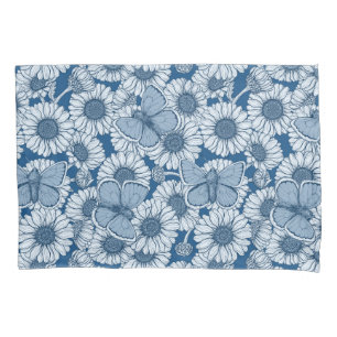 Blue spring, wild flowers, daisies pillowcase