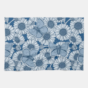 Blue spring, wild flowers, daisies tea towel