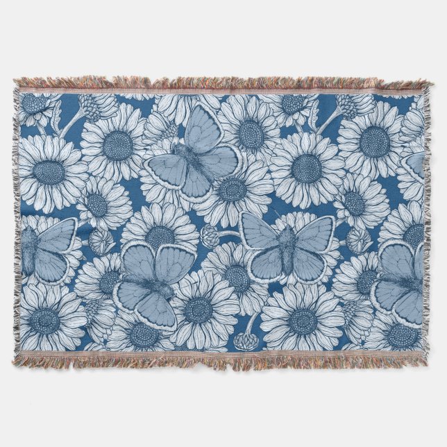 Blue spring, wild flowers, daisies throw blanket (Front)