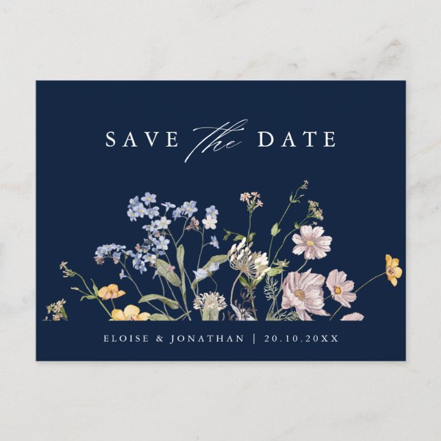 Blue Spring Wildflower Meadow  Save the Date Postcard (Front)