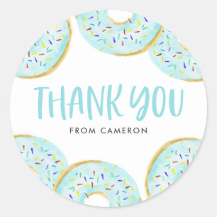 Blue Sprinkle Doughnuts Birthday Party Thank You Classic Round Sticker