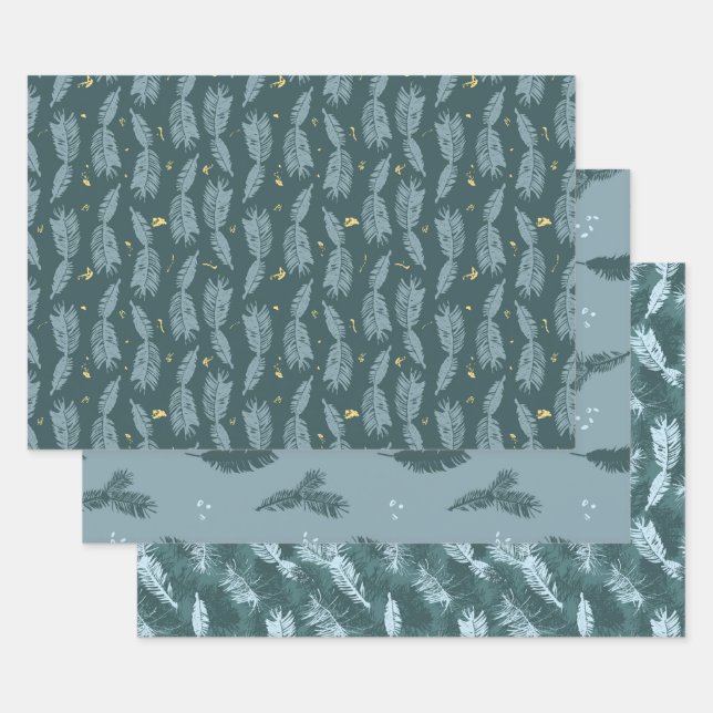 Blue Spruce Wrapping Paper Flat Sheet Set of 3 (Set)