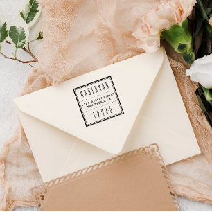 Blue Square   Art Deco Return Address Self-inking Stamp