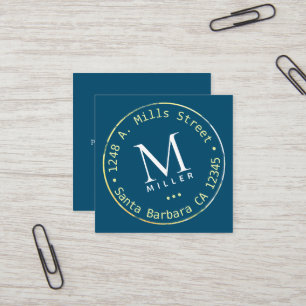 Blue Square Business Card with Top Monogram