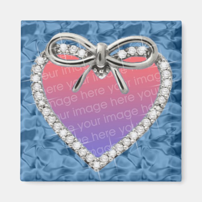 Blue Square Diamond Heart Frame Magnet (Front)