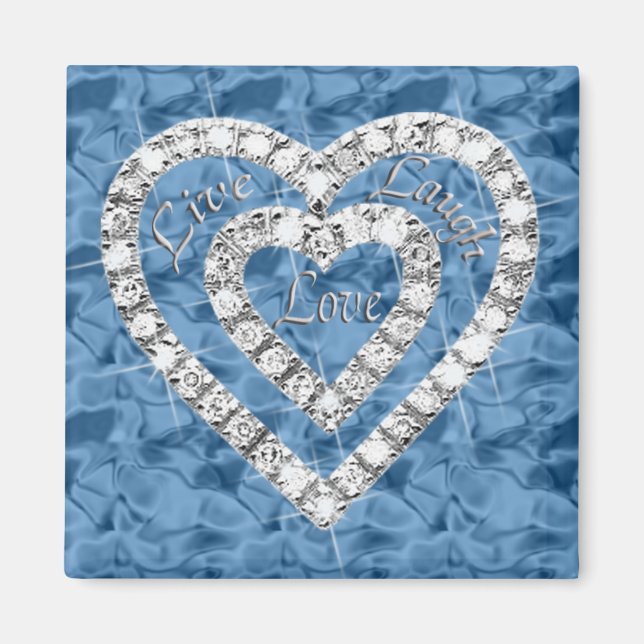 Blue Square Live Laugh Love Diamond Heart Magnet (Front)