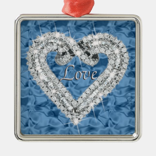 Blue Square Love Diamond Heart Ornament (Front)