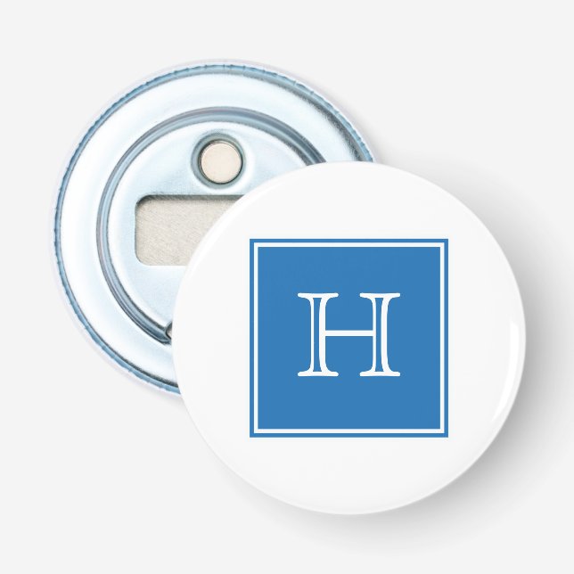 Blue Square Monogram Magnet Bottle Opener (Front)