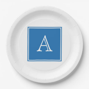 Blue Square Monogram Paper Plates