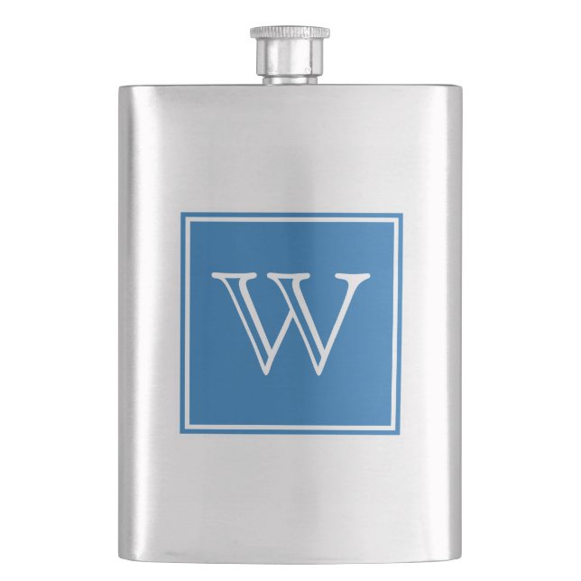 Blue Square Monogram Premium Flask (Front)