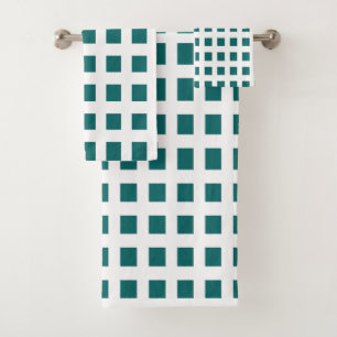 Blue Square Pattern Geometric Modern Bath Towel Set