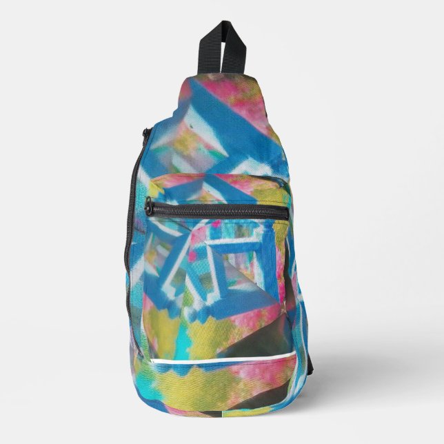 Blue Square Shapes Artwork Sling Bag (Front)