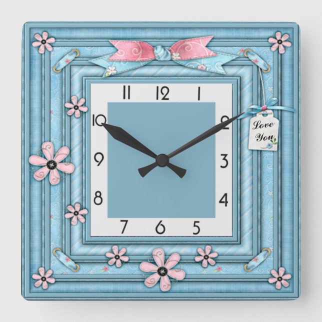 Blue Square Wall Clock (Front)